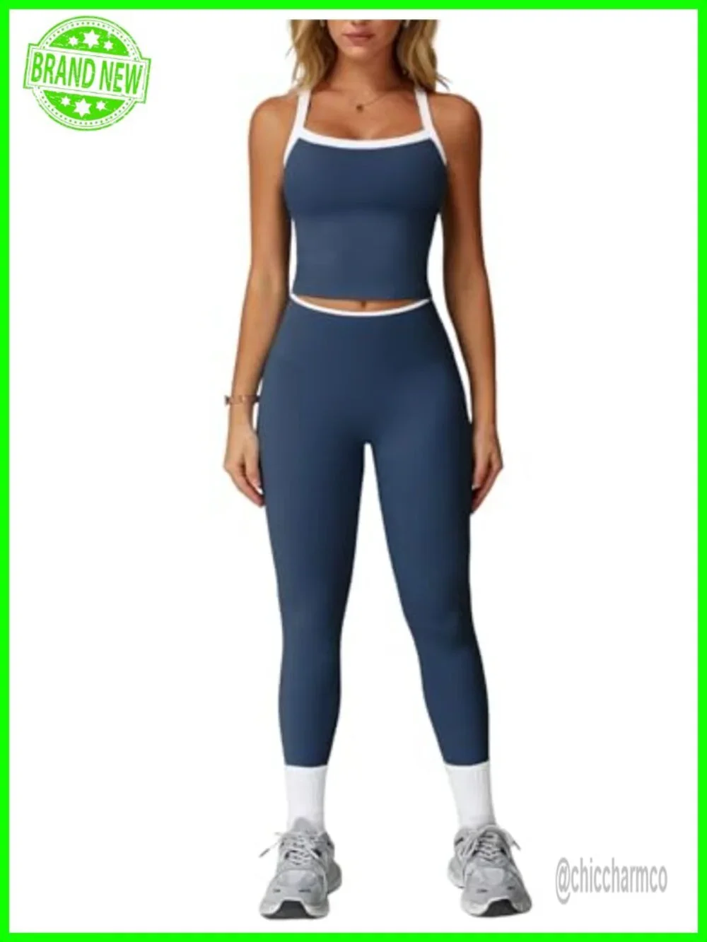 Workout Sets Two Piece Cross Back Tank Top High Waist Leggings Gym Outfits